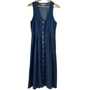 Vintage 90s All Week Long Sleeveless Button Down Denim Jumper Dress Size 8